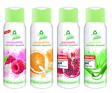 Shower gel bottles made of 100% PCR material