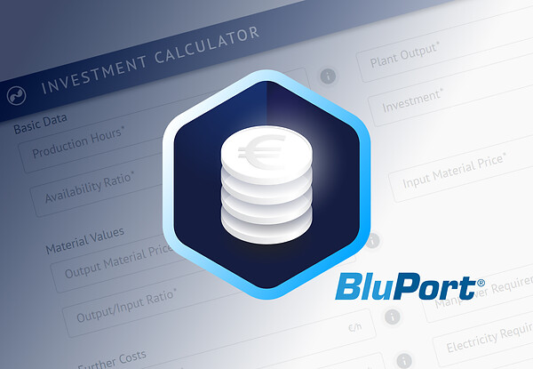 Icon of the EREMA Investment Calculator featuring brand logo of BluPort®.