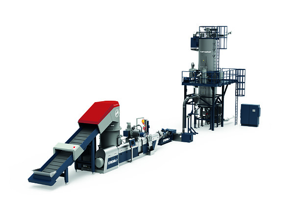 Efficient combination of technologies for high regrind quality and odour optimisation: The INTAREMA® TVEplus® in RegrindPro® design extruder system with subsequent ReFresher module.